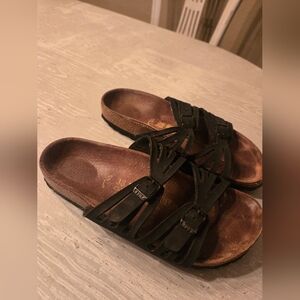 Black Strappy Slide Sandals Womens Birkenstock Sz 36